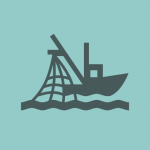 Icon containing fishing boat and net